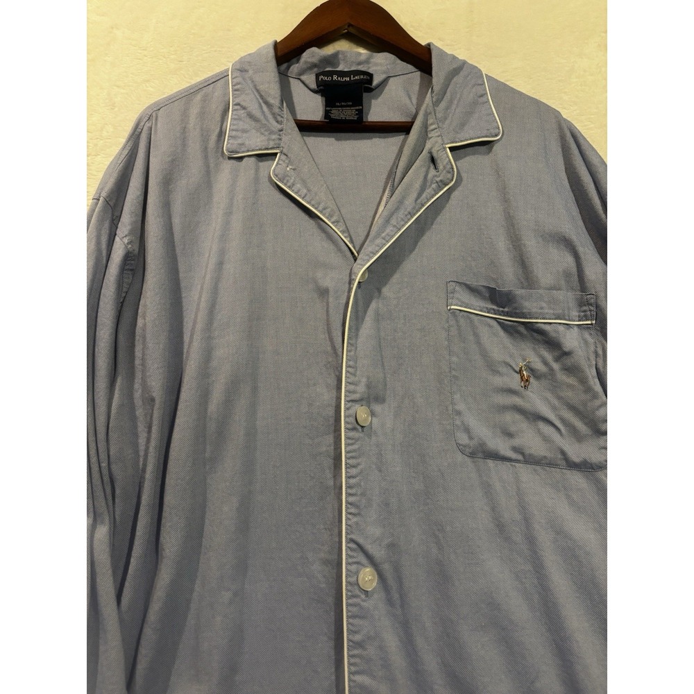 Polo Ralph Lauren Mens Sleepwear XL Pajama Top Shirt Blue Logo Long Button